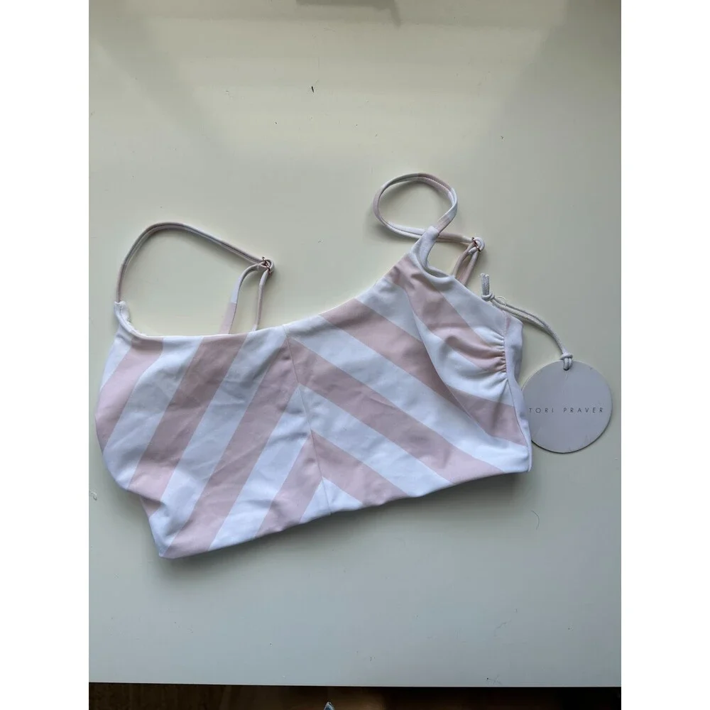 Tori Praver Swimwear Pale Pink and White Striped Bikini